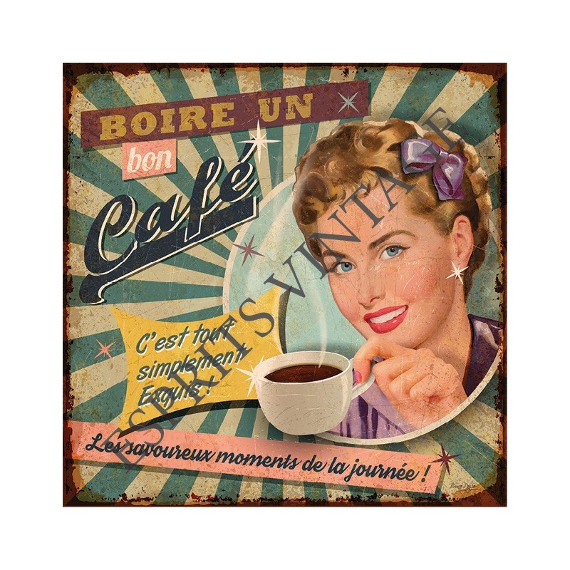 Dessous de plat 20x20 cm affiche publicitaire boire un bon café pin-up