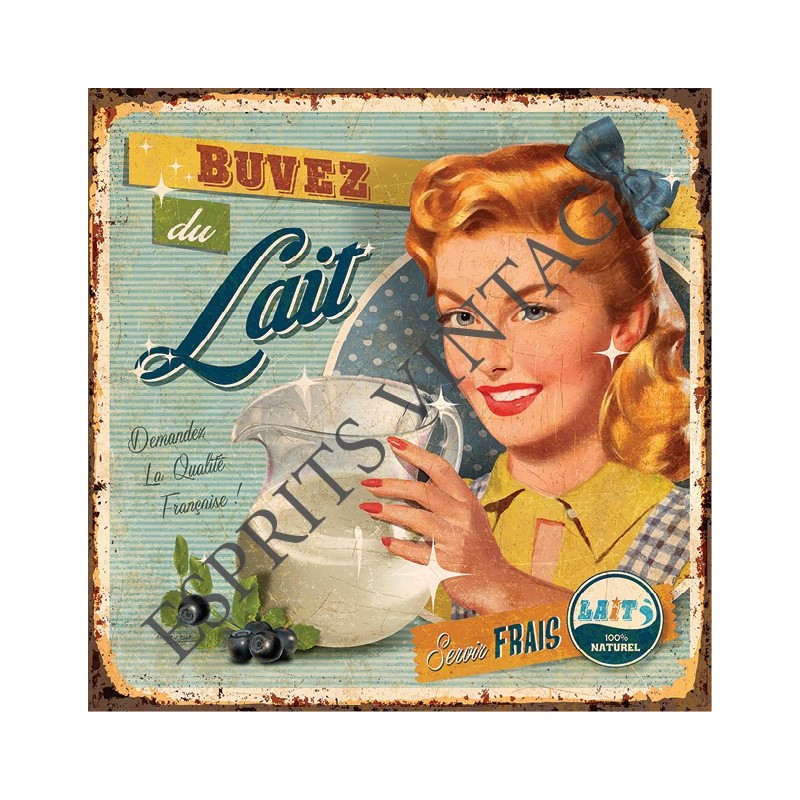 Dessous de plat 20x20 cm réclame avec pin-up qui encourage à boire du lait