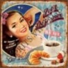 Dessous de plat 20x20 cm affiche petit dejeuner pin-up café croissant