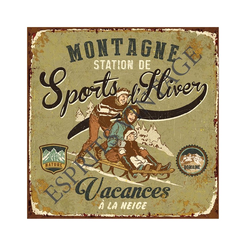 Dessous de plat 20x20 cm sports d'hiver vacances en famille