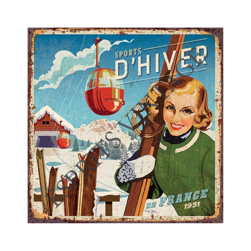 Dessous de plat 20x20 cm pin-up sports d'hiver
