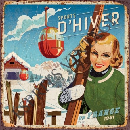 Dessous de plat 20x20 cm pin-up sports d'hiver
