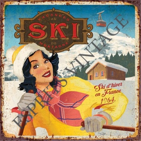 Dessous de plat 20x20 cm pin-up ski combinaison jaune