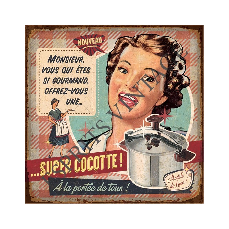 Plateau métal 18 x 24 cm une publicité par une pin-up vintage pour une cocotte