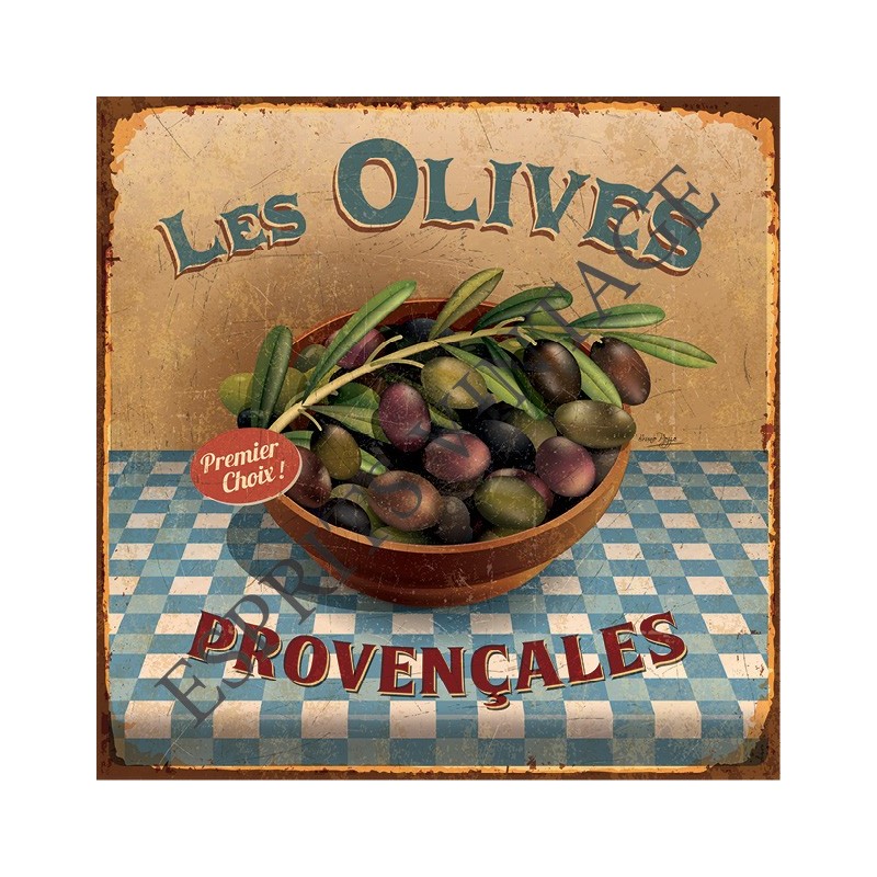 Plateau métal 18 x 24 cm un bol d'olives sur une nappe à carreaux