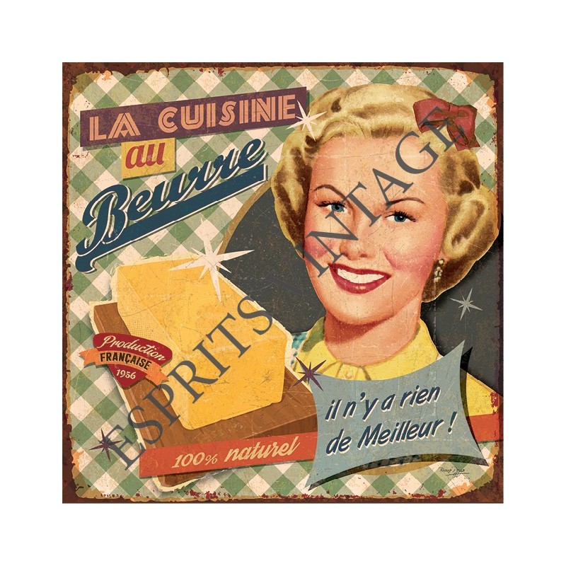 Plateau métal 18 x 24 cm un décor publicitaire style pin-up pour cuisine au beurre 