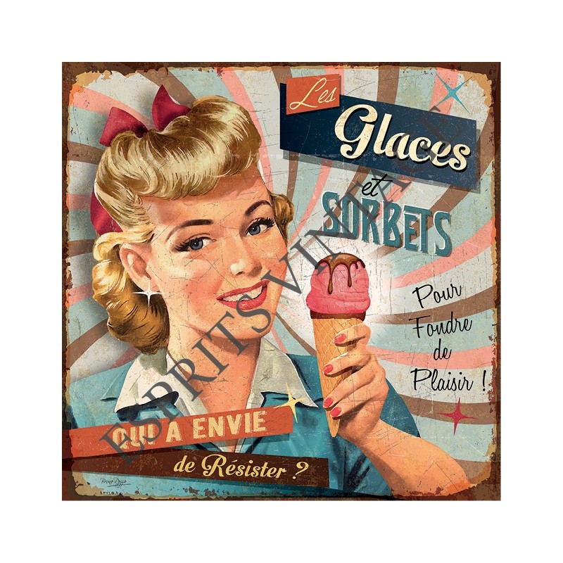 Plateau métal 18 x 24 cm un décor publicitaire pour des glaces et sorbets stle pin-up