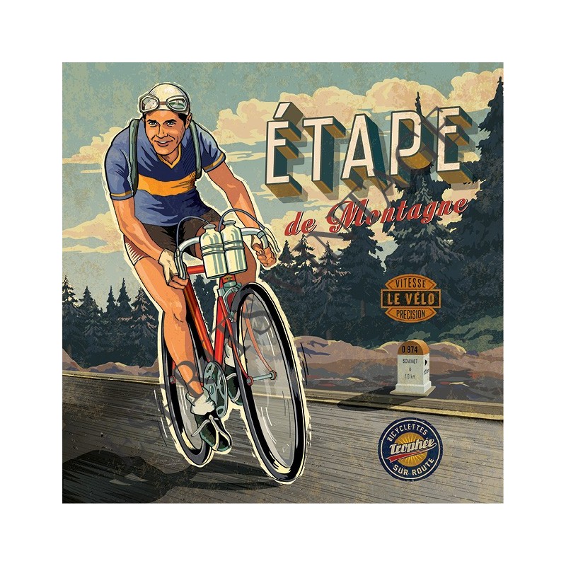 Plateau métal 18 x 24 cm étape de vélo à la montagne
