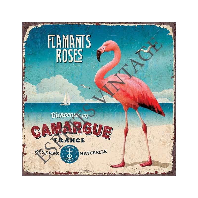 Patère 12 x 30 cm flamant rose de camargue devant la mer