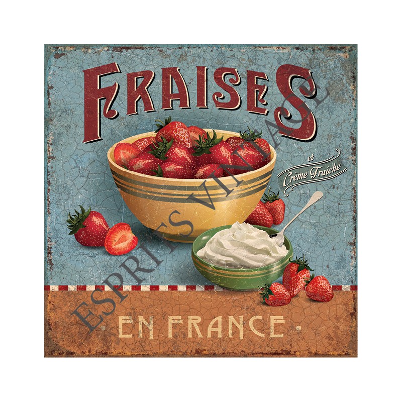 Dessous de plat 20x20 cm bol de fraises et sa crème fraiche artisanale