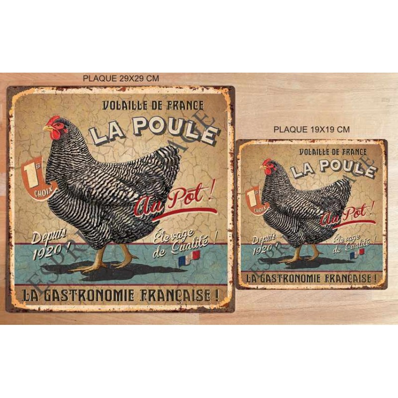 Plaque métal 19 x 19 cm la célebre poule de la gastronomie francaise -  Esprits Vintage
