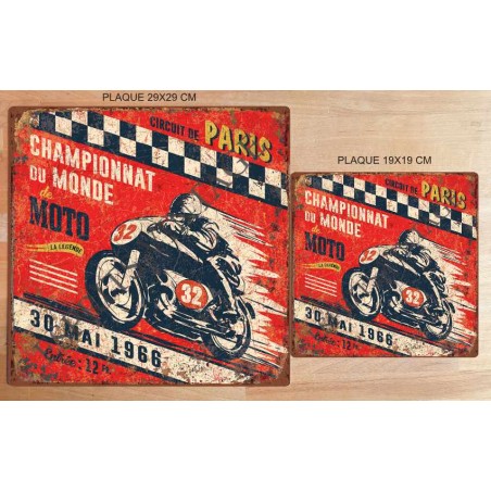 Plaque métal 19 x 19 cm championnat du monde moto 1966 - Esprits