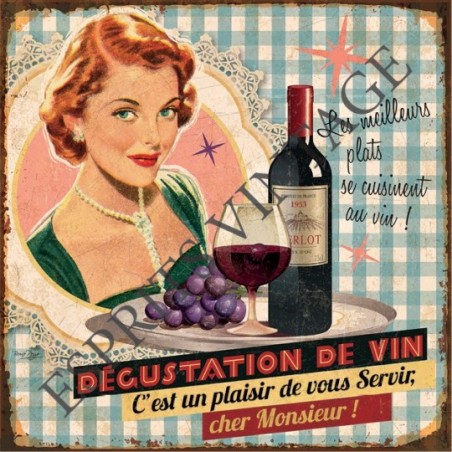 Plaque métal 19x19 19 x 19 cm une affiche publicitaire ambiance pin-up pour du vin