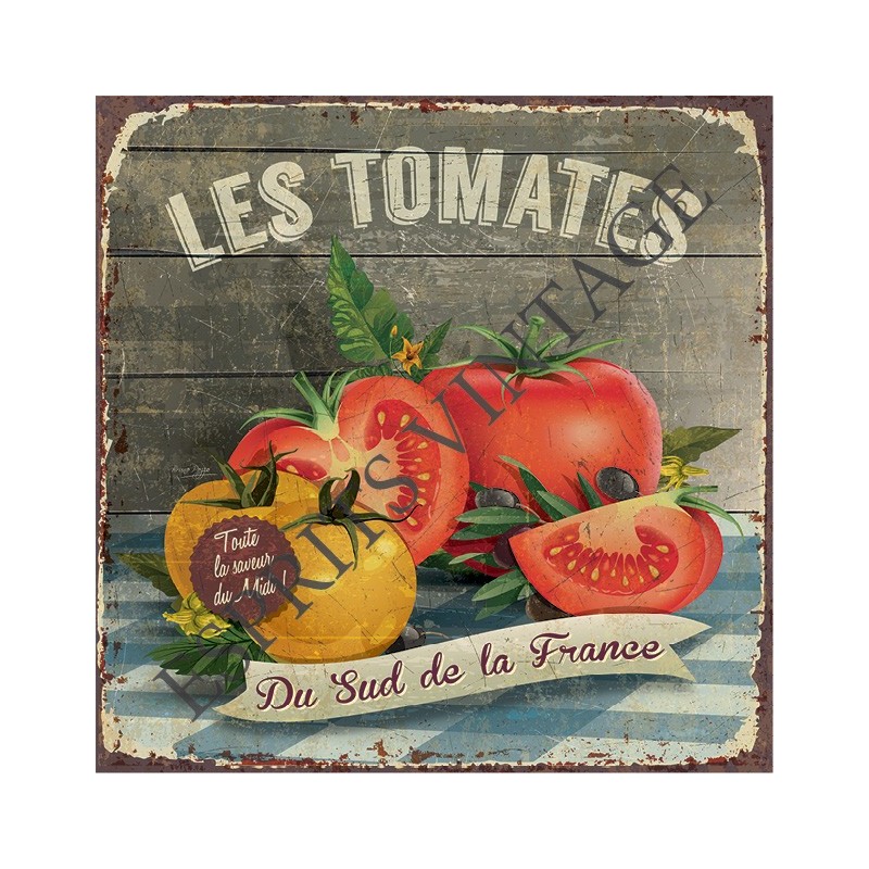 Plaque métal 19x19 19 x 19 cm les tomates colcorées du sud de la France