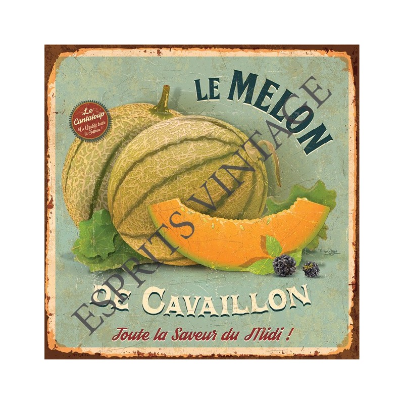 Plaque métal 19x19 19 x 19 cm le melon savoureux de cavaillon