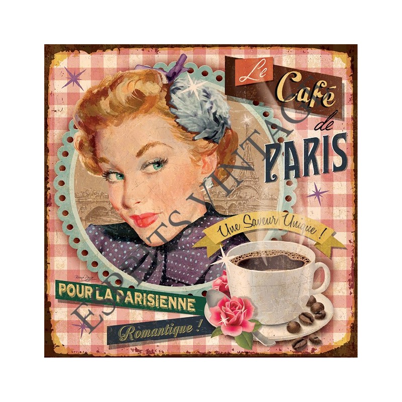 Plaque métal 19x19 19 x 19 cm Une publicité par une Pin-up pour le café de Paris