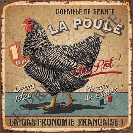 Plaque métal 19x19 19 x 19 cm la célebre poule de la gastronomie francaise
