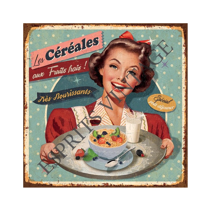 Plaque métal 19x19 19 x 19 cm une campagne de publicité style pin-up pour des céréales