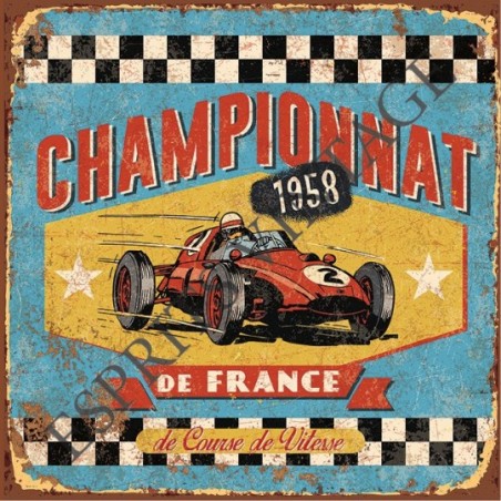 Plaque métal 19x19 19 x 19 cm championnat de course de vitesse de l'année 1958