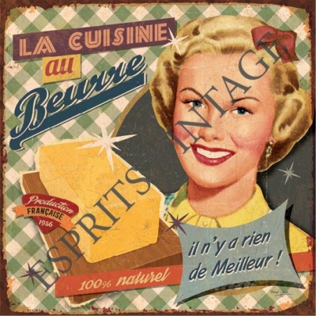 Dessous de plat 20x20 cm un décor publicitaire style pin-up pour cuisine au beurre 