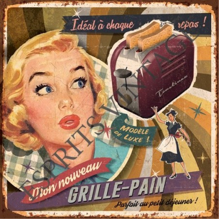 Dessous de plat 20x20 cm Une publicité de pin-up nous présentant un grille pain