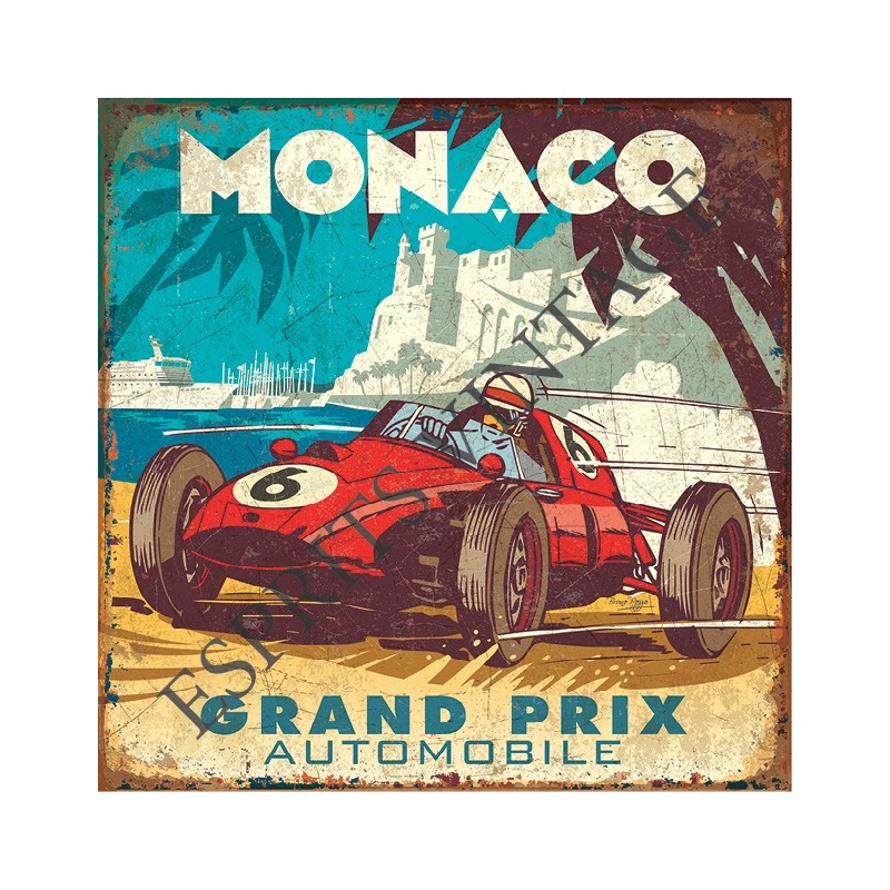 Plaque métal 19x19 19 x 19 cm grand prix auto monaco voiture rouge