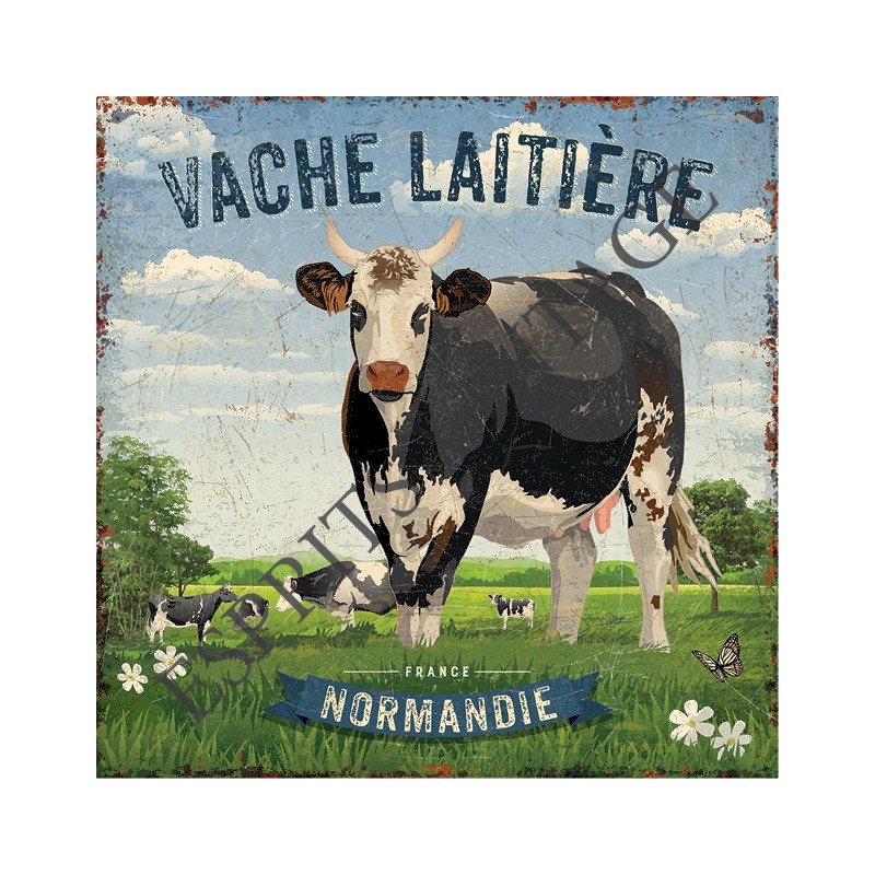 Plaque métal 19x19 19 x 19 cm La vache laitière noire