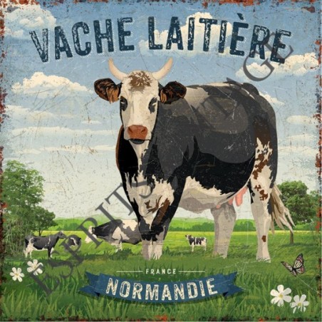 Plaque métal 19x19 19 x 19 cm La vache laitière noire