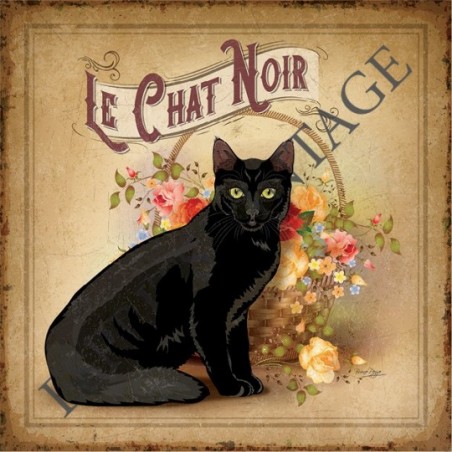 Panneau Décoratif Métal Vintage – Chat Noir – Idéal Pour Buanderie, Garage, Atelier – 20x30 Cm – Trous Pré-percés