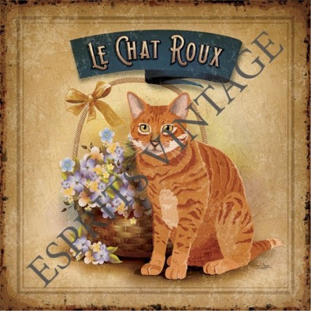 Plaque métal 19x19 19 x 19 cm le chat roux vintage