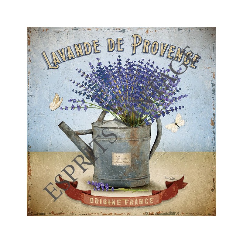 Plaque métal 19x19 19 x 19 cm arrosoir vintage rempli de lavande de provence