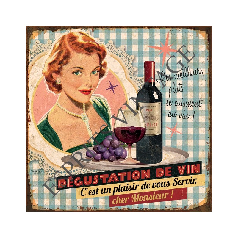 Plaque métal 29x29 29 x 29 cm une affiche publicitaire ambiance pin-up pour du vin