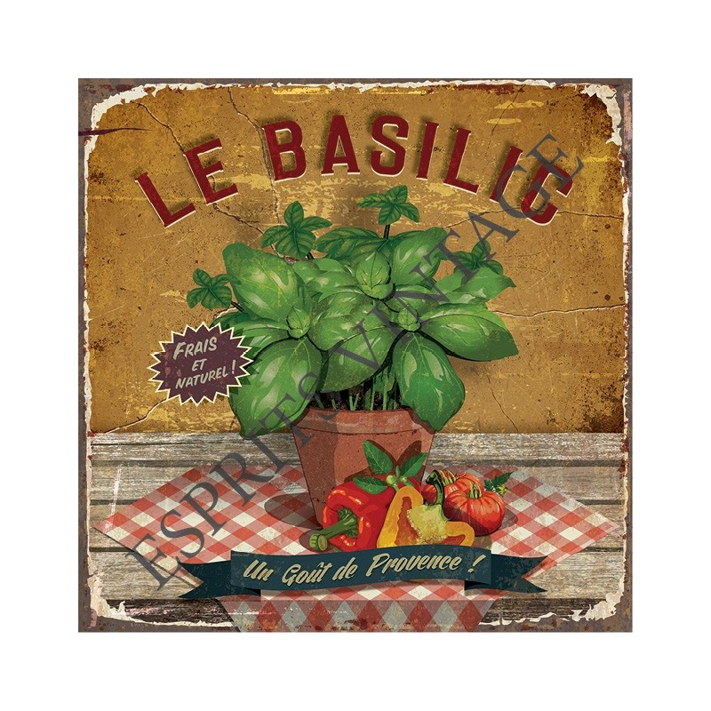 Plaque métal 29x29 29 x 29 cm un bouquet de basilic authentique