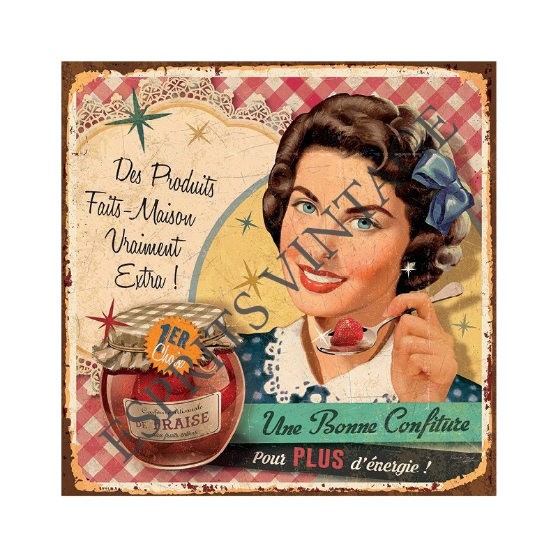 Plaque métal 29x29 29 x 29 cm affiche publicitaire style année 60 pour de la confiture