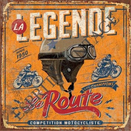 Plaque métal 29x29 29 x 29 cm casque moto rétro légende de la route