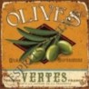 Plaque métal 29x29 29 x 29 cm olives vertes qualité superieure fond orange