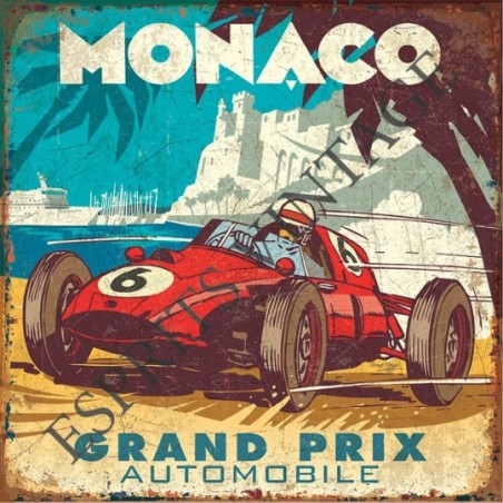 Plaque métal 29x29 29 x 29 cm grand prix auto monaco voiture rouge