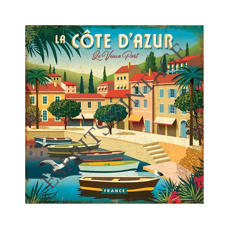 Plaque métal 29x29 29 x 29 cm le vieux port cote d'azur