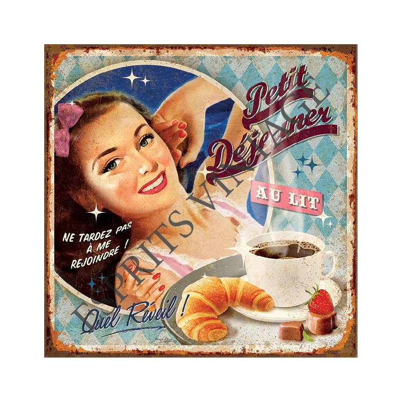 Décapsuleur 12 x 30 cm affiche petit dejeuner pin-up café croissant
