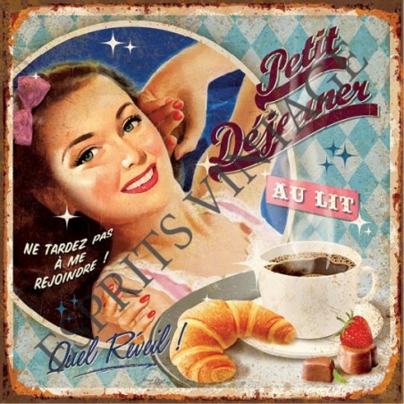 Décapsuleur 12 x 30 cm affiche petit dejeuner pin-up café croissant