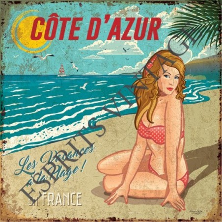 Décapsuleur 12 x 30 cm pin-up vintage sur une plage de cote d'azur